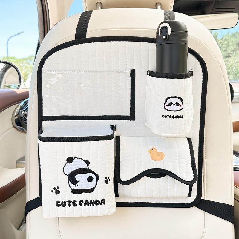 Cartoon Car Back Seat Organizer Fabric Multifunctional Large Capacity Cute Car Trash Bin Tissue Box
