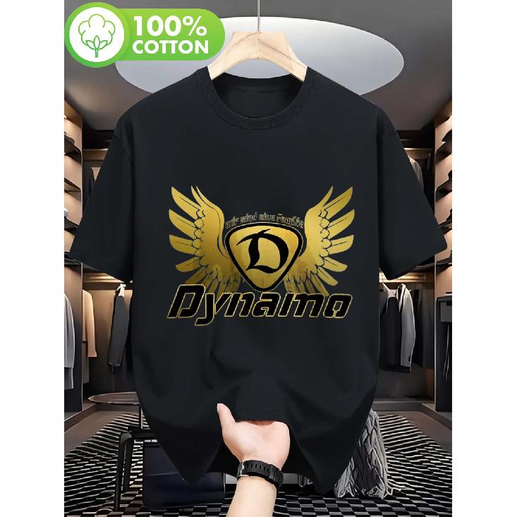 Herren Dynamo Logo - Slogan T-Shirt - Schwarz mit Goldenen Flügeln - Ikonisches 'D' Emblem, Lässiges Kurzarmhemd für Fans, Freizeitkleidung - Veranstaltungen, Maschine 5XL schwarz