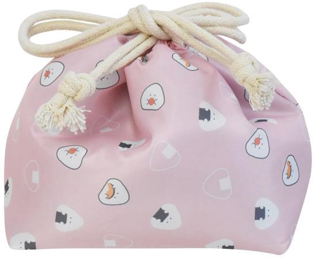 Ippinsha Gyutto Pink Drawstring Lunch Keeps Food Gift Item 48039 Onigiri-san Bag, Cooler/Warmer,