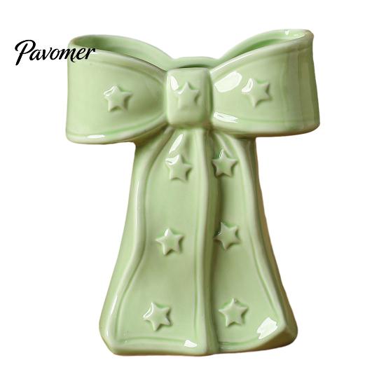 Dried Flower Holder Ceramic Bow Vase with Star, Decorative Flowers Vase, Creative French Style Arrangement for Living Room Table Centerpiece