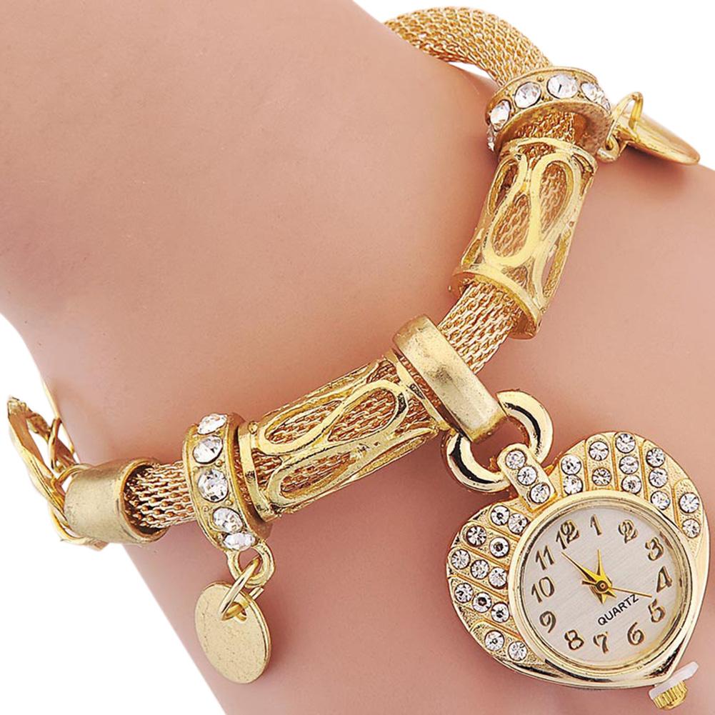 Women Fashion Bracelet Watches Heart-Shaped Dial Clock Quartz Watches with Jewelry Clasp