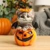 Cute Halloween Cat Pumpkin Statue Handmade Cat Desk Figurine  Christmas Celebration