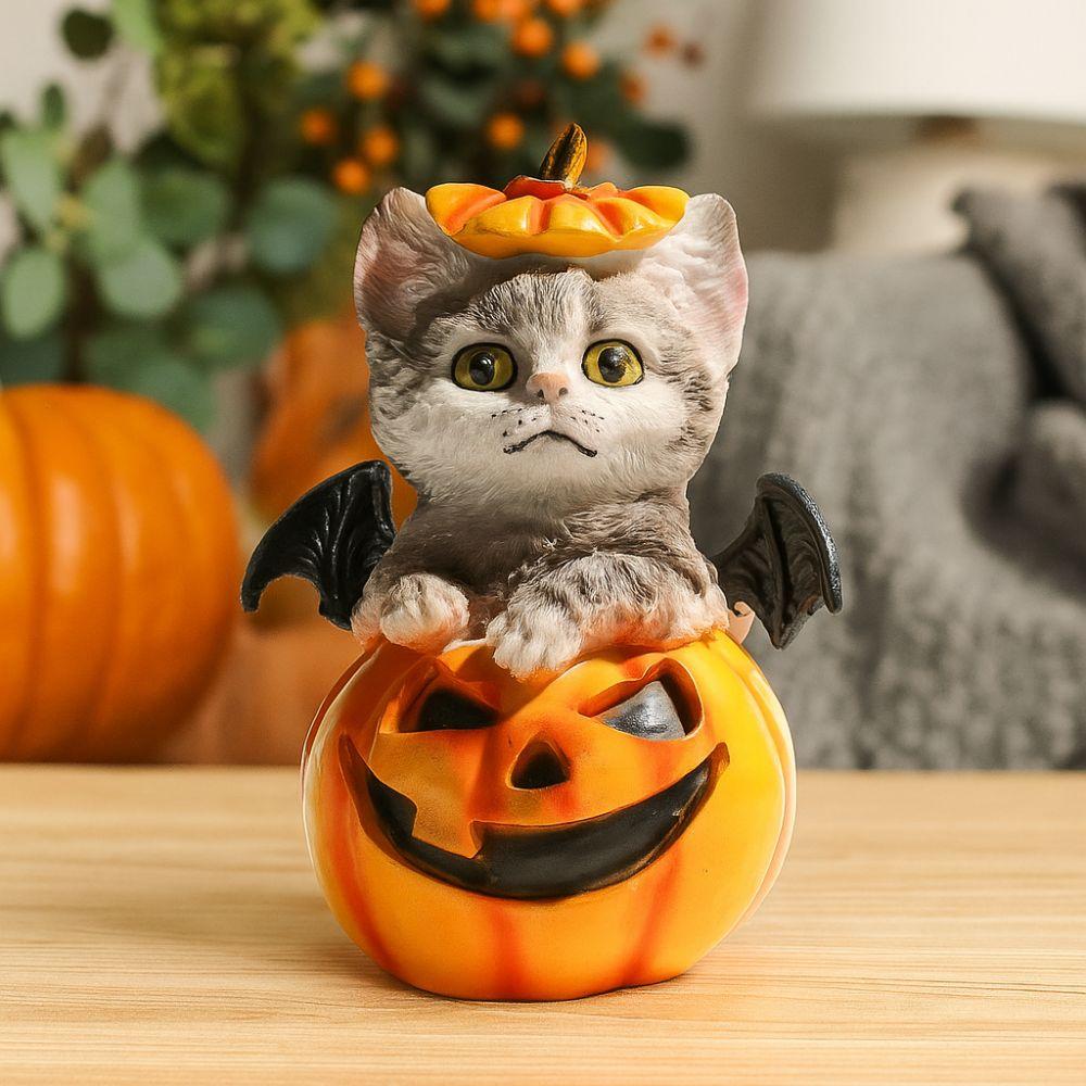 Cute Halloween Cat Pumpkin Statue Handmade Cat Desk Figurine  Christmas Celebration