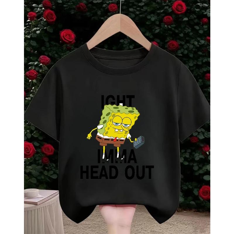 Summer Cute SpongeBob SquarePants Cartoon T Shirt 3-14Y Boys Girls Kawaii Fashion Street Hot Casual Crew Neck Kids