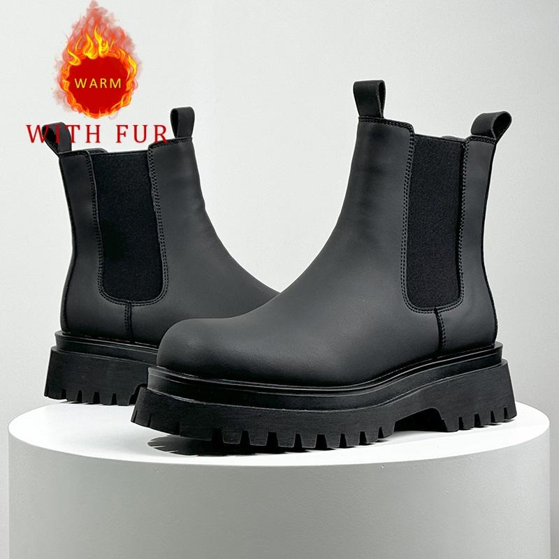Men's thick soled shoes Warm autumn and winter styles Work or Fashion Party Office Height increasing Black daily versatile