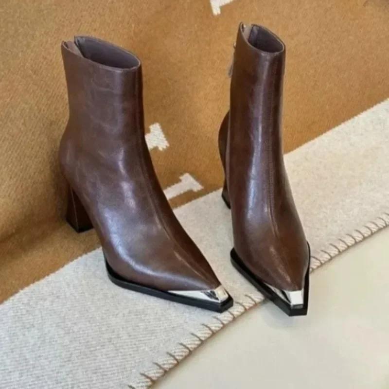 2026 New Women Shoes Winter Women's Ankle Boots Sexy Pointed High Heel Boots Fashion Zip Hoof Heel Shoes Lady Dress Party Pumps