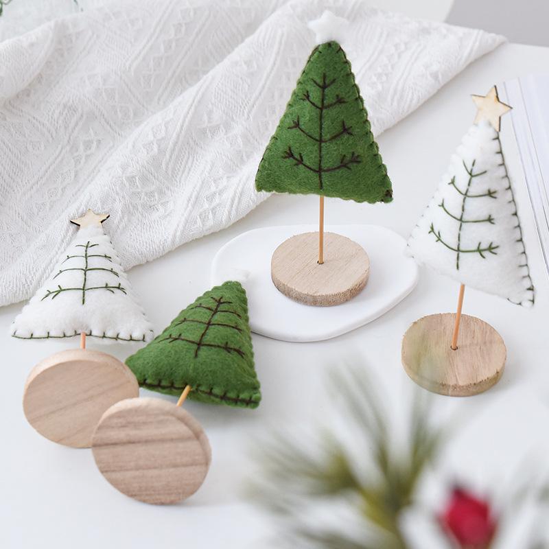 Nordic Style Wool Felt Mini Christmas Tree Ornament with Log Base