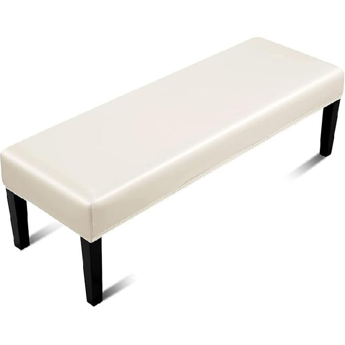 Super Stretch Leather Dining Bench Cover, Removable Bench Slipcover Waterproof Bench Seat Protector Cover for Living Room, Bedroom, Kitchen,Brown