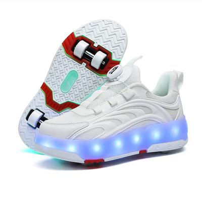 Nouvelles chaussures de course à quatre roues en maille pour enfants, patins à roulettes lumineux et à charge déformée