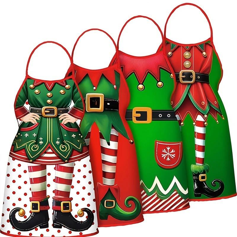 4Pcs Christmas Apron Waterproof Oilproof Funny Novelty Kitchen Cooking Aprons Festive Party Dinner Cosplay Decoration