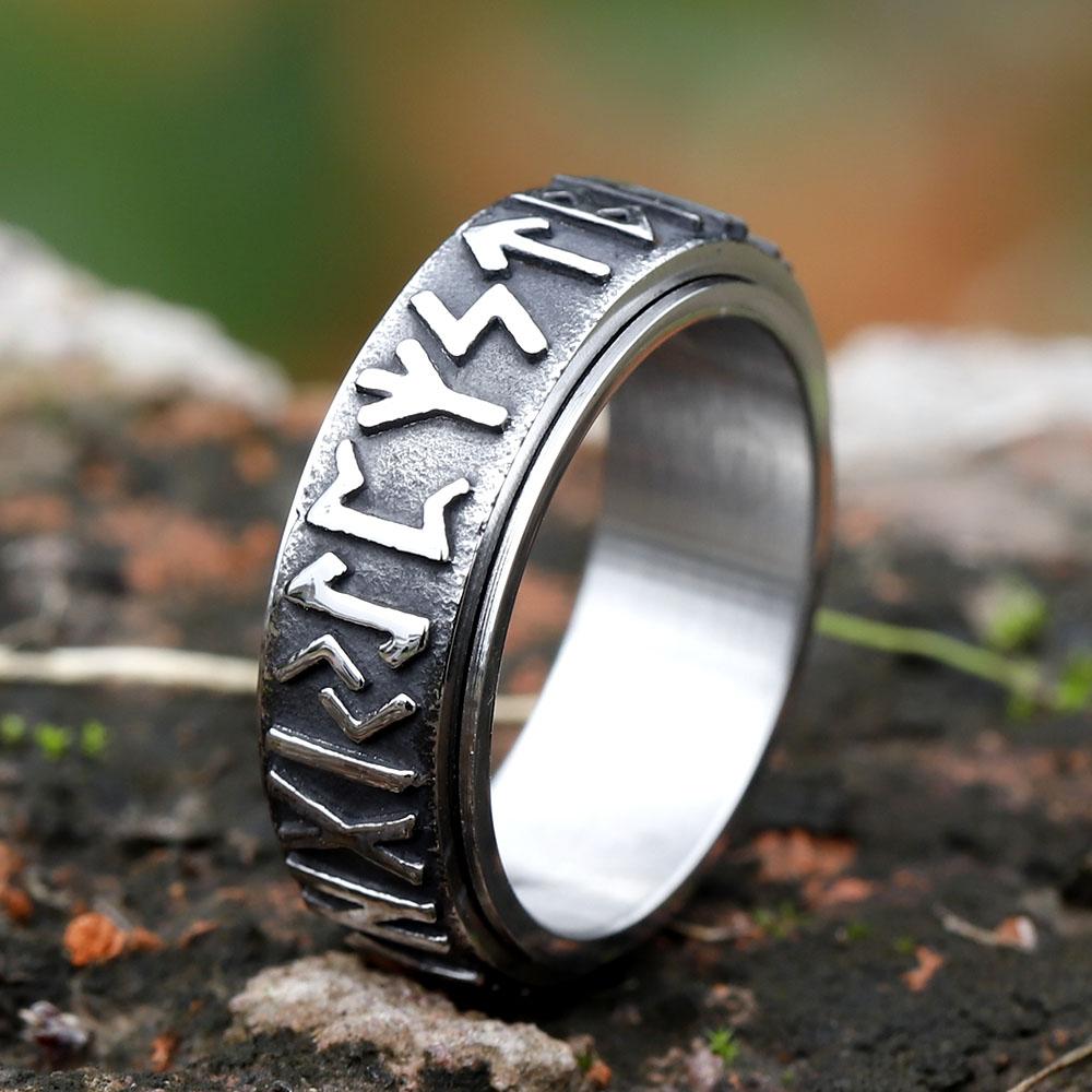 2022 Vintage Viking Rune Ring For Men Women Retro 316L Stainless Steel Odin Nordic Rings Simple Amulet Jewelry Gift Wholesale