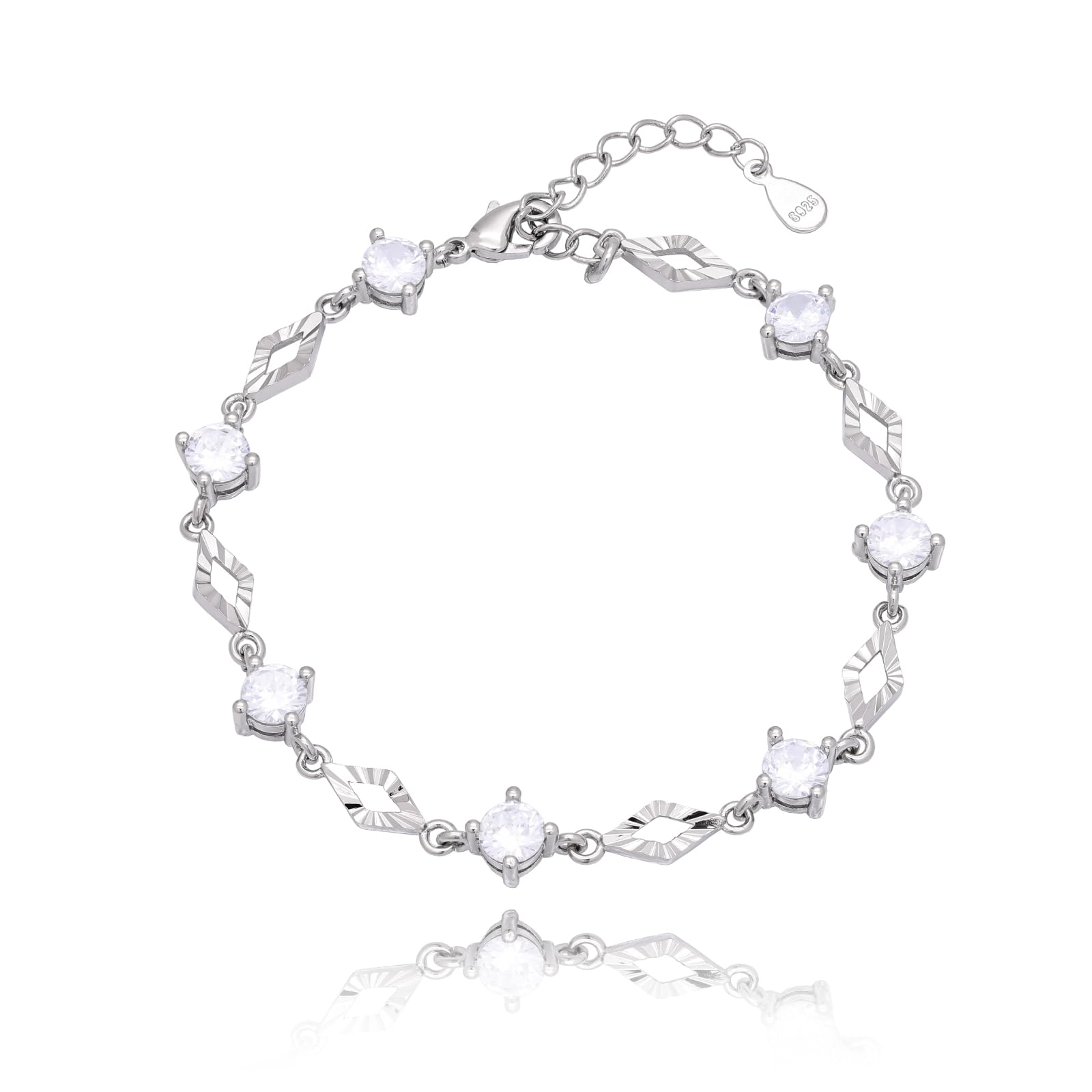 

Popular 7 Grain AAA Zirconia Faceted Diamond Chain Simple Alloy 925 Silver Plated Metal Hypoallergenic F [Adelina Style] Women s (Type Silver)
