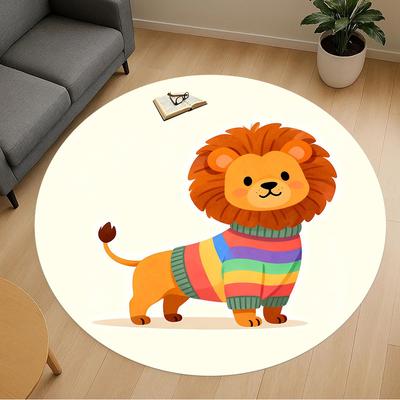 1pc Lion Colorful Round Chair Mat Area Rug - Non-Slip, Floor Mat for Office, Bedroom, and Indoor Decor C1125013