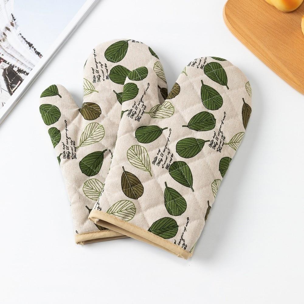 4Pcs Anti-scalding Oven Gloves Set Cotton Linen Oven Mitts and Pot Holder  Microwave