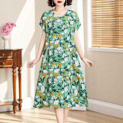 Vintage lange Kleider für Damen, kurzärmelig, elegant, in großen Größen, lockere Sommerkleidung