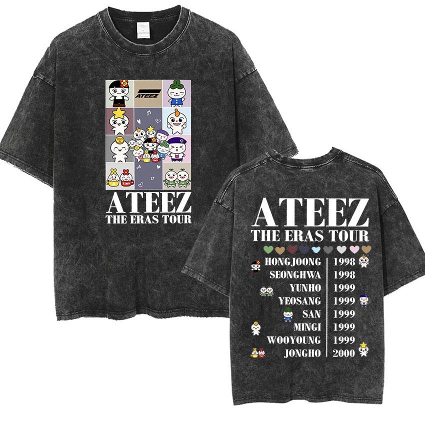 Tee Shirt Homme Graphic TShirts Men Tshirt for Men Ropa Hombre Korean Ateez Fin Wjll Album Concert Vintage Washed Camisetas