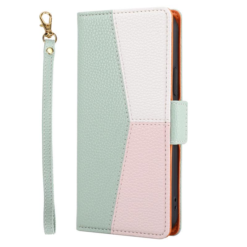 Applicable to Samsung S26 contrasting color splicing lychee pattern mobile phone leather case Note20 flip wallet insert card protective case S25