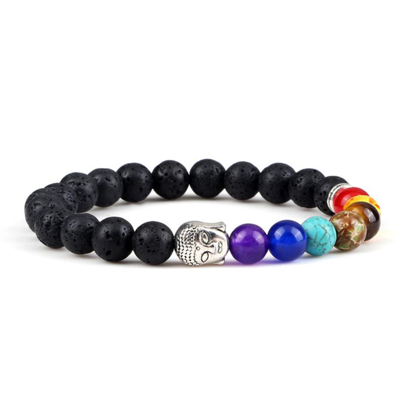 Trendy Women's Elastic Beaded Bracelet with Buddha Head - Multicolored