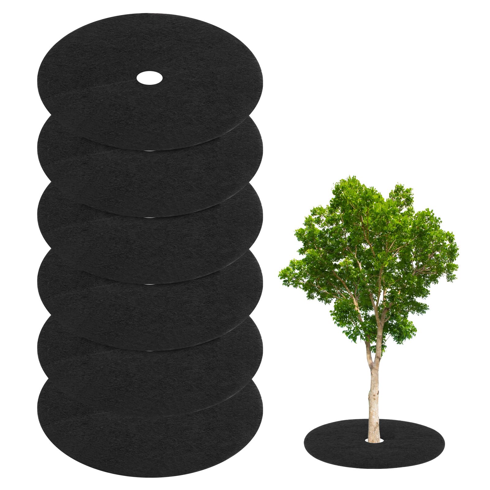 

M METERXITY 6 Pack Tree Coverings Tree Protector Weed Fabric Covers Garden Tree Fabric Non-Woven 20.4 Mulching/Landscape (Round Black)