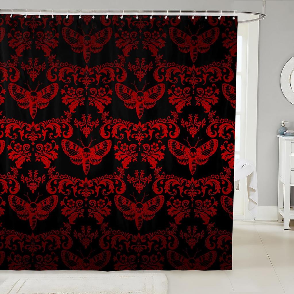 Vintage Boho Damask Floral Bathroom Curtain,Bohemian Exotic Goth Shower Curtain Victorian Baroque Flower Shower Bathtub Decor