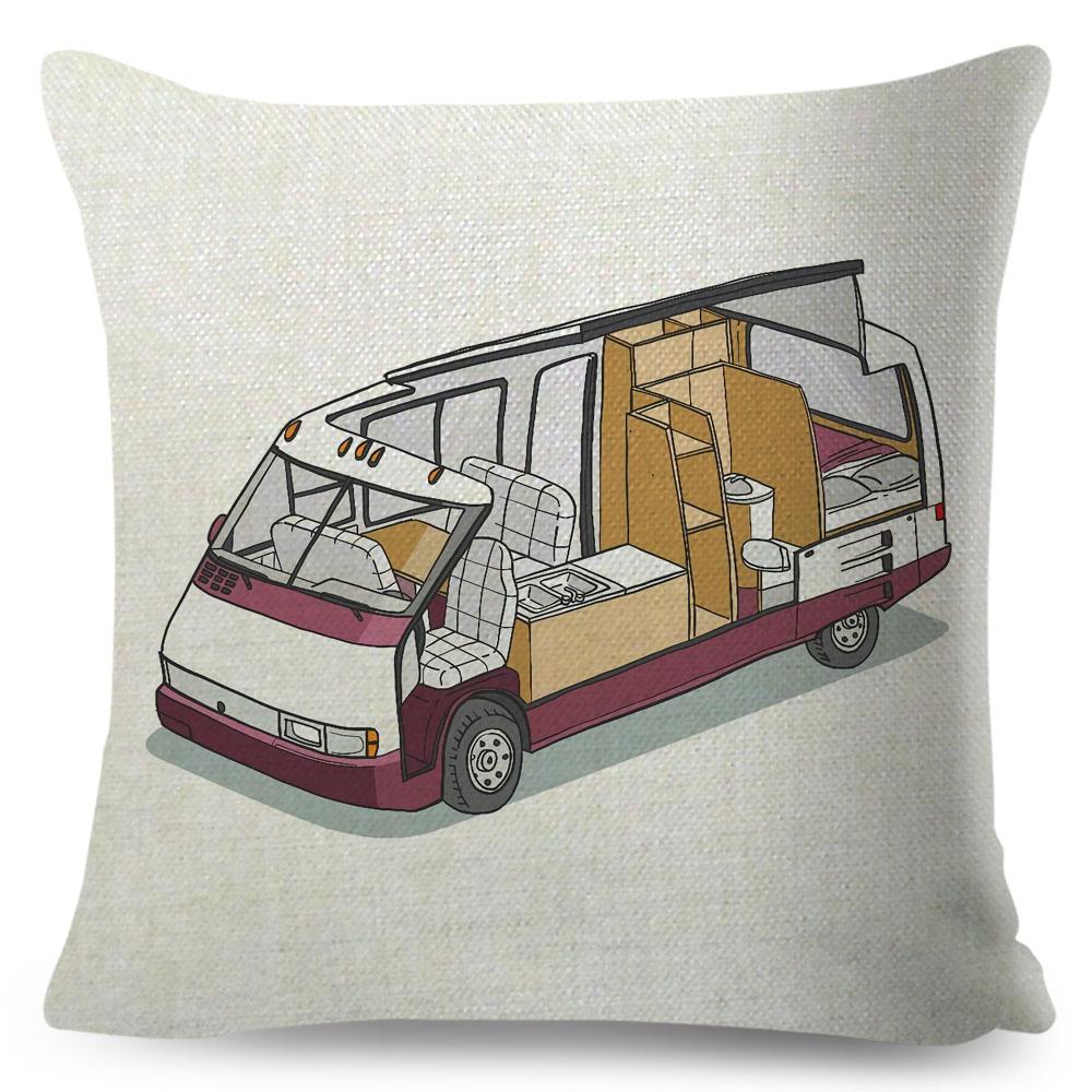 Van Life Pillow Case Decor Cartoon Camper House Travel Car Cushion Cover for Sofa Home Children Room Vanlife Pillowcase 45x45cm