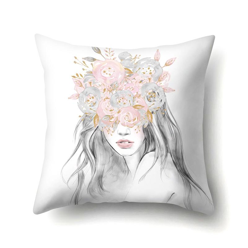 Polyester Pillow Case Automobile Decoration Home Printed Pillow Case Waist Cushion Cover Car Cushion Head Cushion Cover