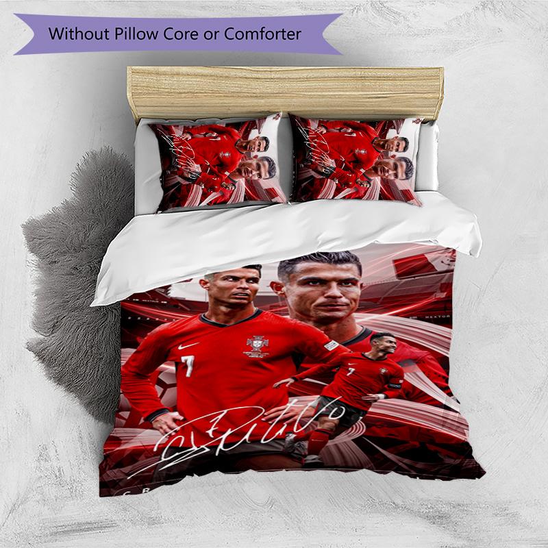 Set Lenzuola Stampate Cristiano Ronaldo 3 Pezzi Copriletto Accogliente Traspirante come Regalo per Inaugurazione Casa o Festa