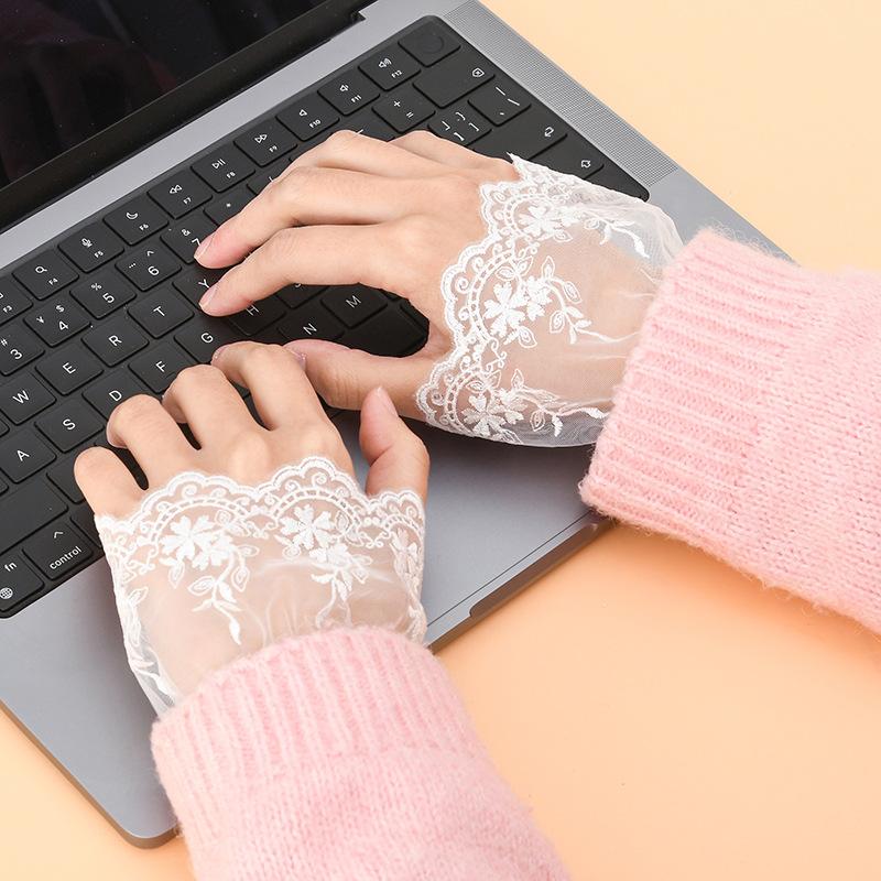 Female Lace Floral Fake Sleeved Sweater Dresses Lace Cuffs Detachable Fake Sleeves Ruffles Blouse Wrist Warmers Decorative