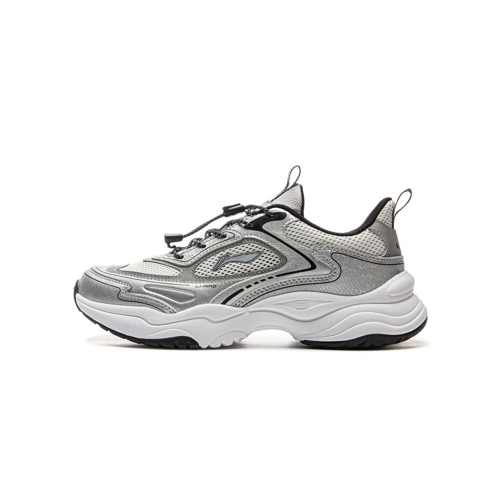 Li Ning Kids Sports Lifestyle Series Soft Lightweight Shock Absorption Rebound Low-Top Casual Shoes Kids Sneaker Silver Light-Gray YKCV074-3