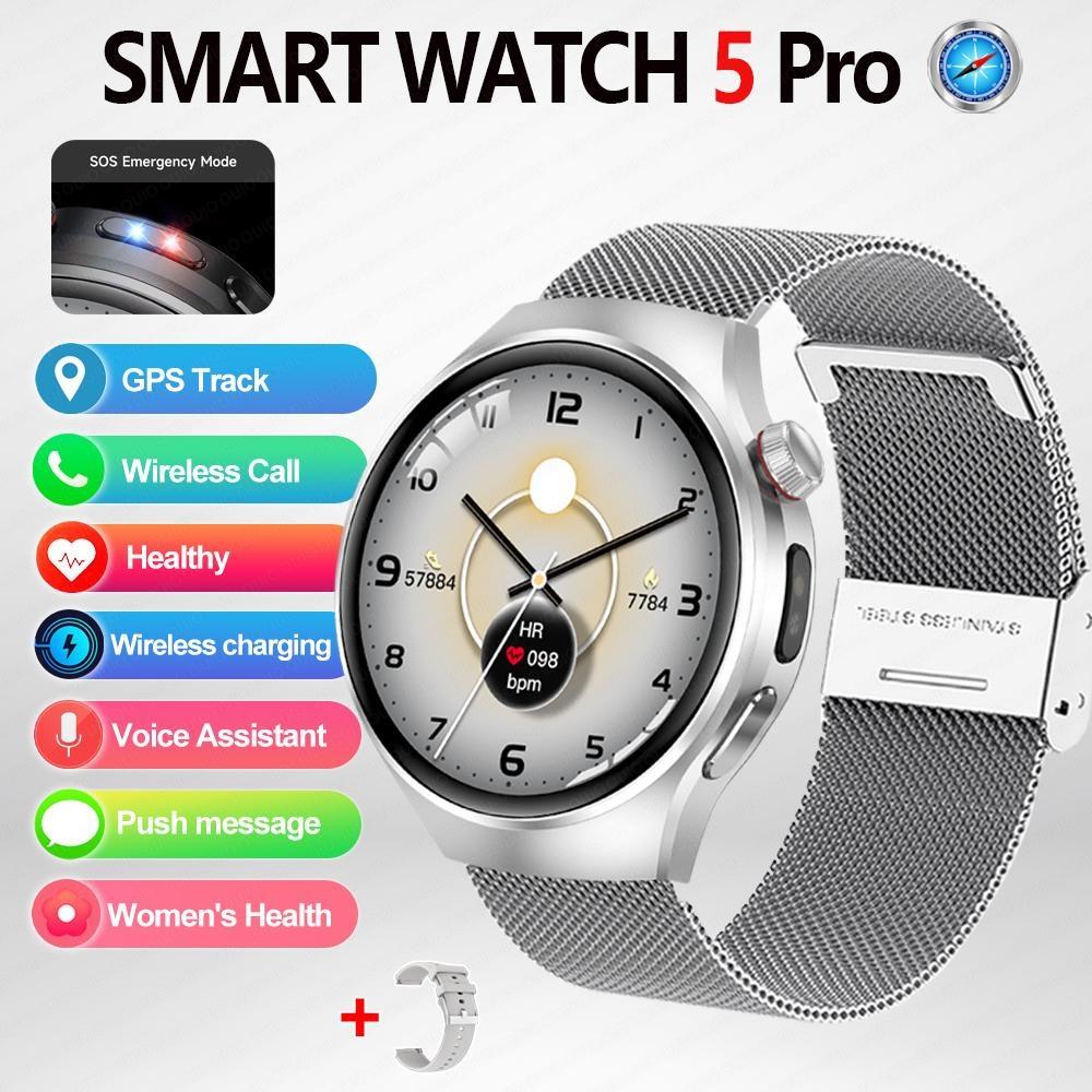 2026 Nuovo Watch5 Pro Smartwatch GPS Schermo AMOLED HD da 1,53 Pollici Bussola Frequenza Cardiaca Impermeabile Modalità Sportive Multiple Chiamata BT Smartwatch