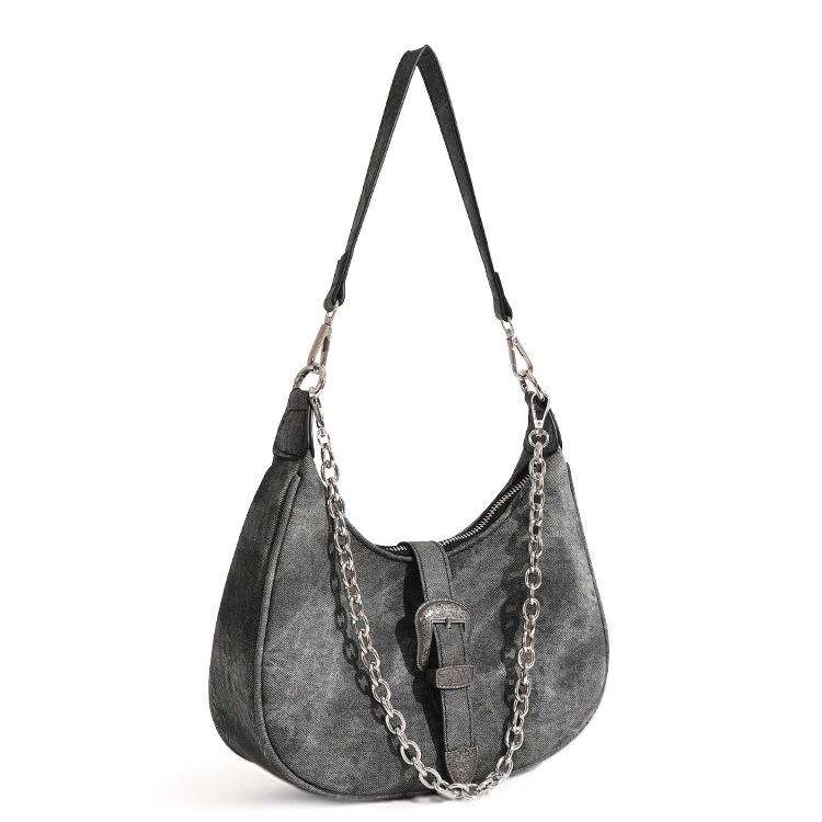 IELGY Women's Chain Portable Crescent Bag, Retro Shoulder Canvas Underarm Bag