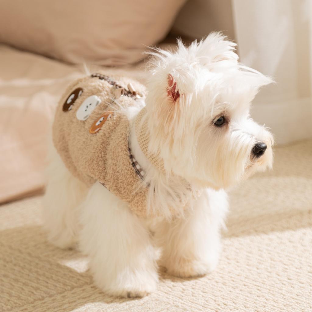 Haustierkleidung für kleine Hunde, wie Bichon und Teddy, mit ärmellosen Fleece-Pullovern mit Schals, geeignet für Herbst und Winter.