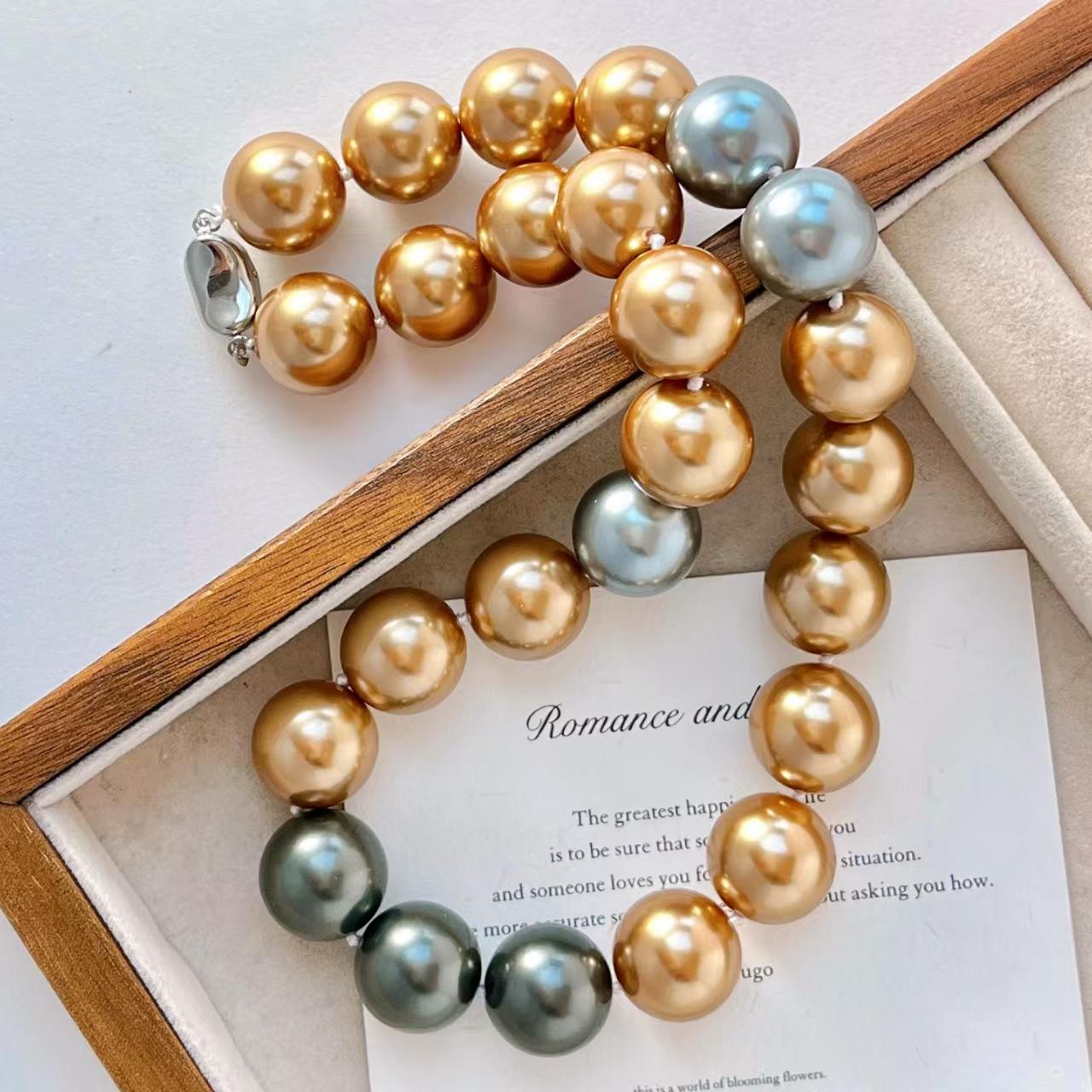 

Vintage 16Mm Large Granular High Quality Maillard Coffee Artificial Crystal Pearl Necklace Clavicle