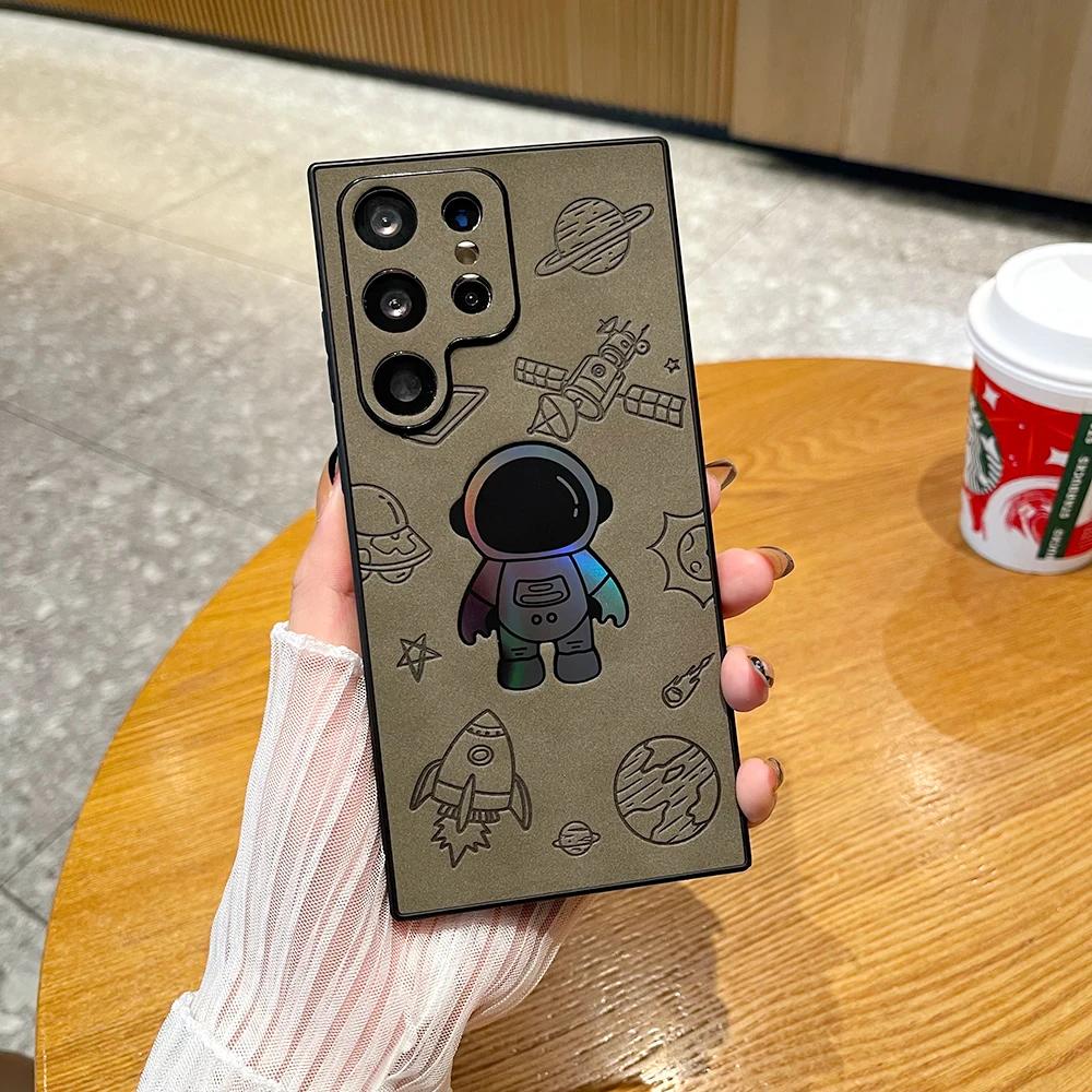 Luxury Spaceman Leather Phone Case For Samsung Galaxy S25 Ultra Matte Soft Allround Camera Cover Shell Phone Cover