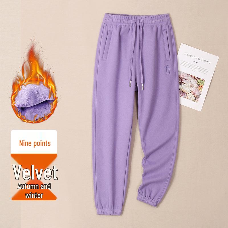 Women's Cream Fleece Sweatpants, Casual Loose Fit, Thickened for Autumn/Winter, Elastic and Warm Joggers, 420g.