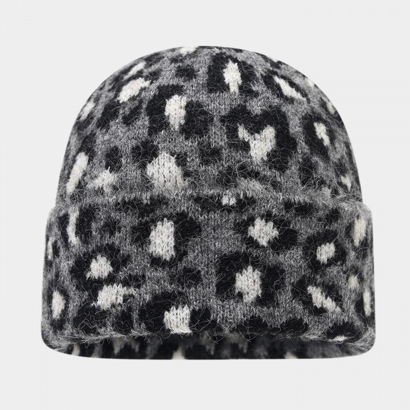Womens Retro Leopard Print Knit Beanie Hat Warm Winter Outdoor Street Style Unisex Chunky Slouchy Cap