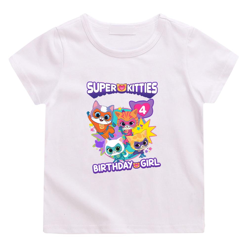 SuperKitties Birthday Girl T-shirt Game Super Cat Costume Kid Tees Baby Sweet Girls Clothes Short Sleeve Birthday Gifp Top