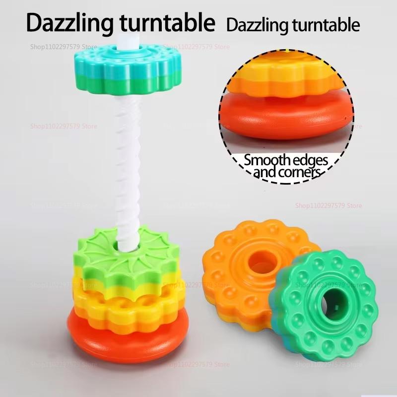 Montessori Rotating Rainbow Tower Baby Stacking Puzzle Toy Colorful Educational Gift Safe Environment Friendly Toddler Play Ramp