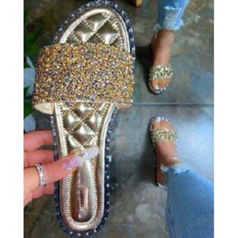 

Літні босоніжки зі стразами 2020 – стильне жіноче взуття великого розміру 39 золотий