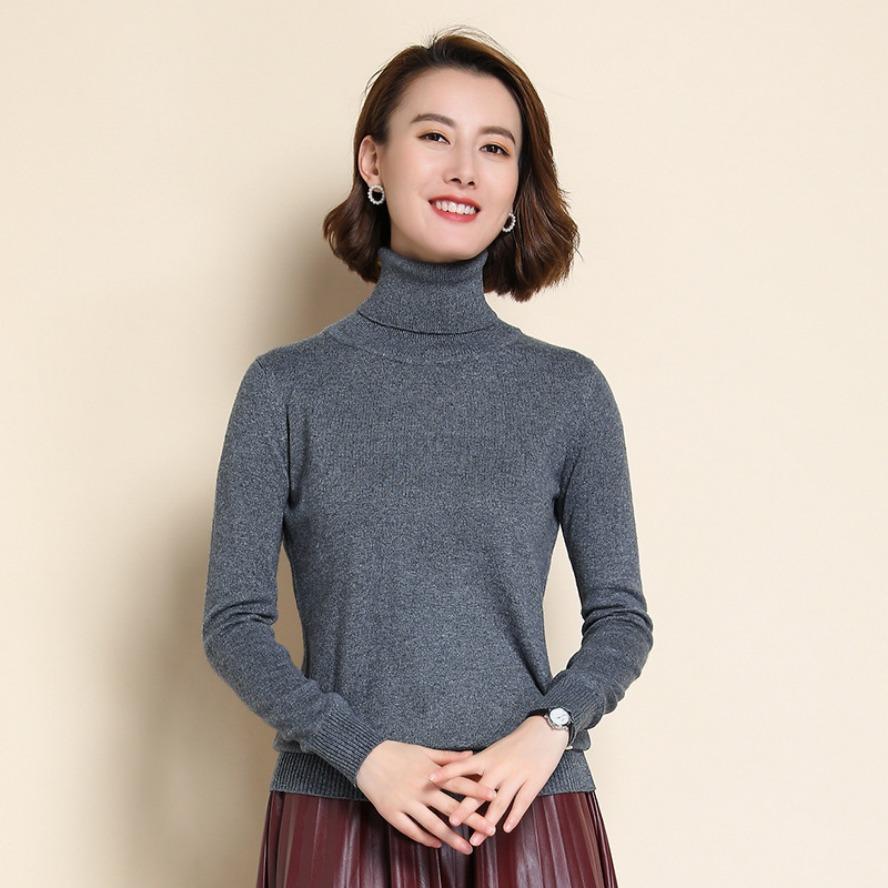 Pure Cashmere Wool Sweater Women Knitted Turtleneck Cashmere Pullover Elastic Turtleneck Knitted Sweaters