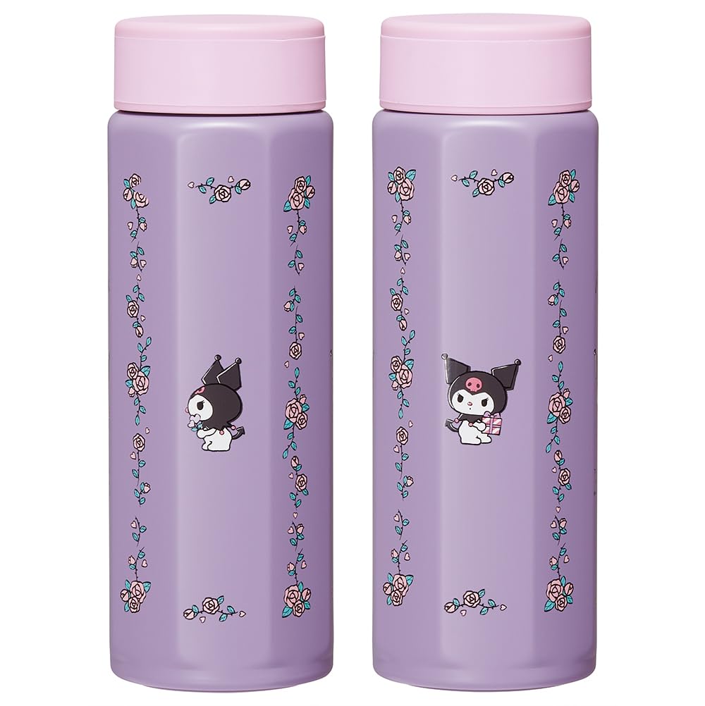 Skater Stainless Steel Mug Bottle, 500ml, Easy to Hold, Octagonal Shape, Insulated, Kuromi Flower Retro, Sanrio Design, STO5-A