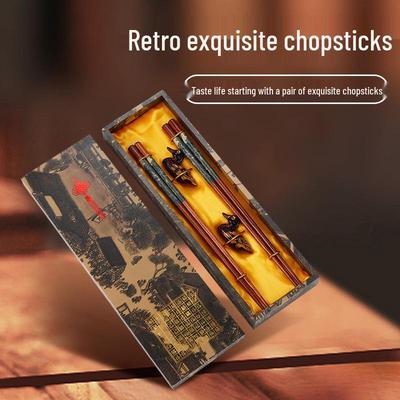 Set de Regalo de Palillos de Madera Estilo Chino - 2 Pares Souvenir para Negocios o Viajes.