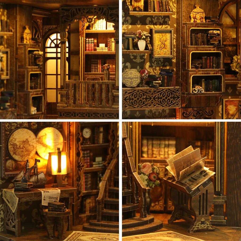 Vintage Book Collection Room Wooden Book Nook DIY Kit - 3D Puzzle House Model, Christmas & Black Friday Craft Gift