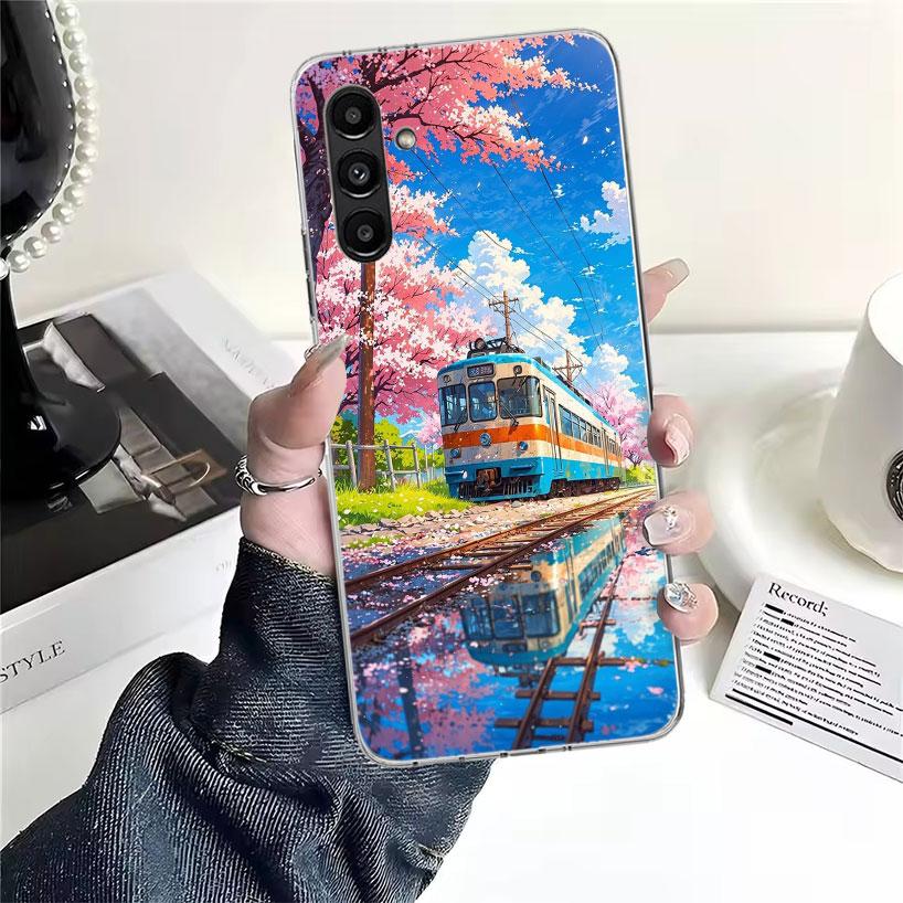 Retro Japanese Sakura Train Phone Case For Samsung Galaxy A13 A14 A15 A16 A17 A53 A54 A55 A56 A57 A33 A34 A35 A36 A37 A23 A24 A2