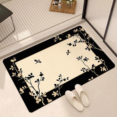 Tapete de Flores e Plantas Estilo Chinês para Sala de Estar, Sofá, Quarto, Estudo, Banheiro, Cozinha, Tapete de Entrada Antiderrapante para Decoração de Casa