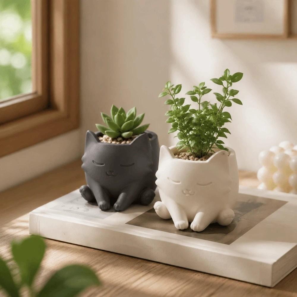 Ornaments Cat Shaped Flower Pot Lovely Mini Flowerpot Creative Succulent Flower Pot Table