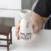 Ceramic Japanese Sake Set Lucky Cat Wine Pot Flagon with 4 Wine Cups Porcelain Tokkuri Bottle Soju Cup Microwave Safe