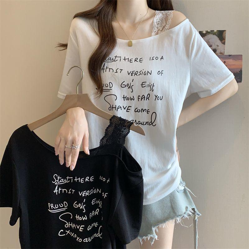 Plus Size Women's Off-the-Shoulder Letter Print T-Shirt - Short Sleeve, Loose Fit, Summer Fashion Top