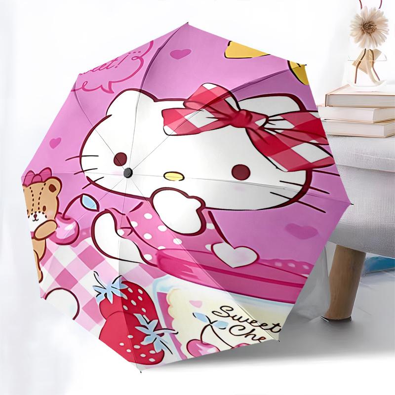1pc Hello Kitty Sweet Cherry Automatic Opening Folding Umbrella - Portable 3-Fold Design with Iron Frame, Perfect Gift for Fans, Travelers, Everyday U