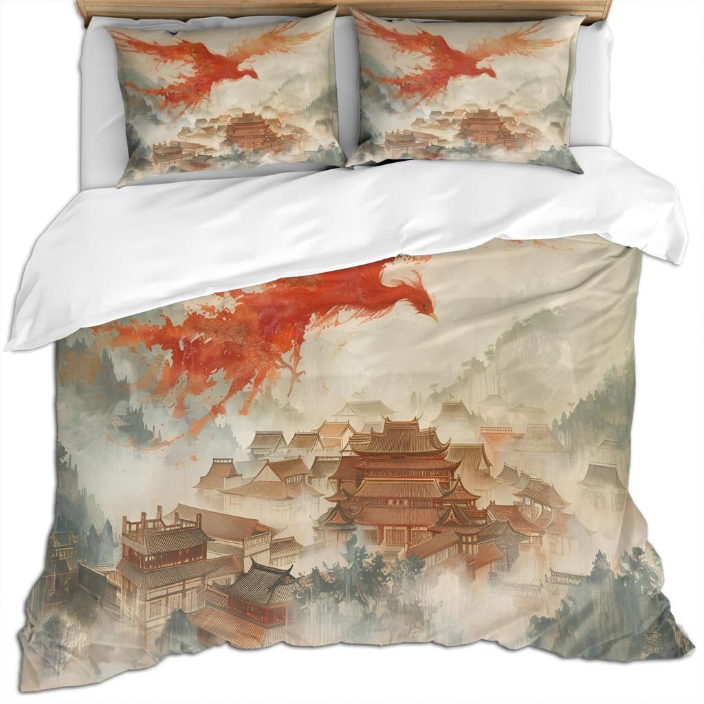Ancient Chinese Architecture Duvet Cover for Teens Adults Quilt Covers Lightweight Down 2 Pillowcases 1 Duvet Cover No Comforter